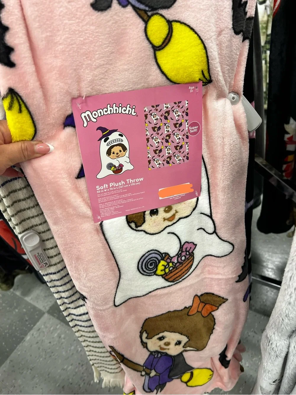 Monchhichi Halloween Pink Plush Throw Blanket - Soft Throw